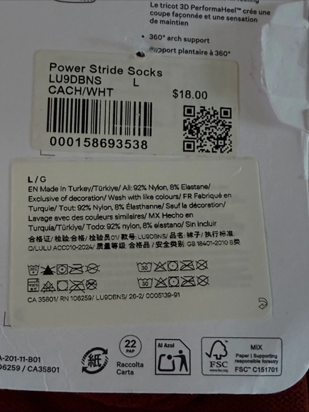 NEW Lululemon Power Stride Crew Socks Stripe Size L Cranberry Charm White Unisex